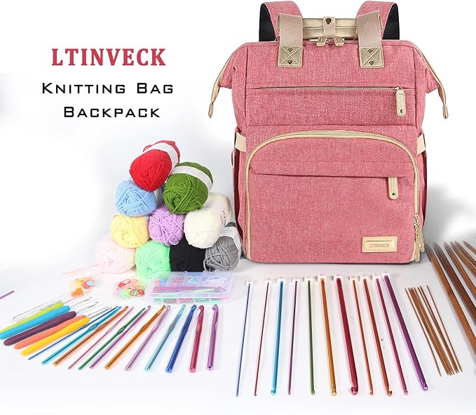 Knitting Bag Backpack, Yarn Storage Organizer Travel Crochet Bag - Image 2