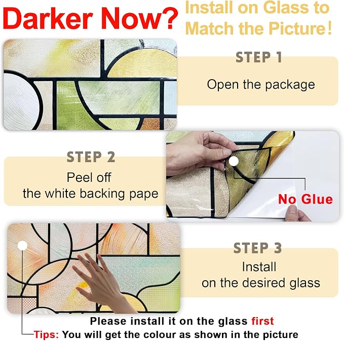 3D Stained Glass Window Privacy Film, Heat Control UV Blocking Static Cling - Image 3