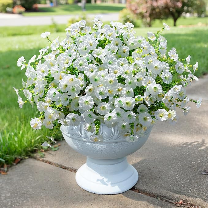Artificial Flowers Fake Plants for Outdoors Decoration, 12 Bundles White Silk - Image 8
