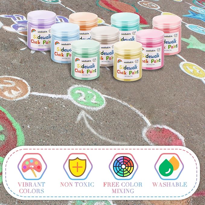 Faccito 9 Pcs Sidewalk Chalk Paint Kit Non Toxic Paint Washable Powdered Chalks - Image 4