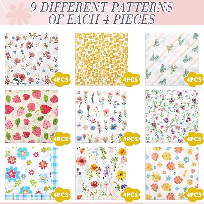 Crtiin 36 Pack 9 Styles Decoupage Napkins Assorted Floral Decorative Decoupage - Image 6