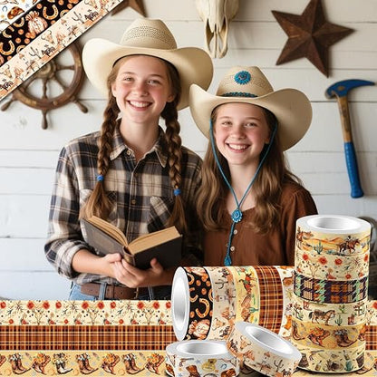 12 Rolls Western Washi Tapes, Wild West Cowboy Masking Tapes, Cowboy and - Image 7