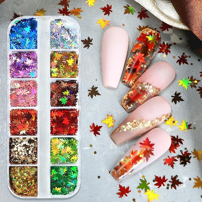 Thanksgiving Glitters Nails Sequins Fall Nail Glitter Sequins Autumn Maple Leaf by Vopintpy