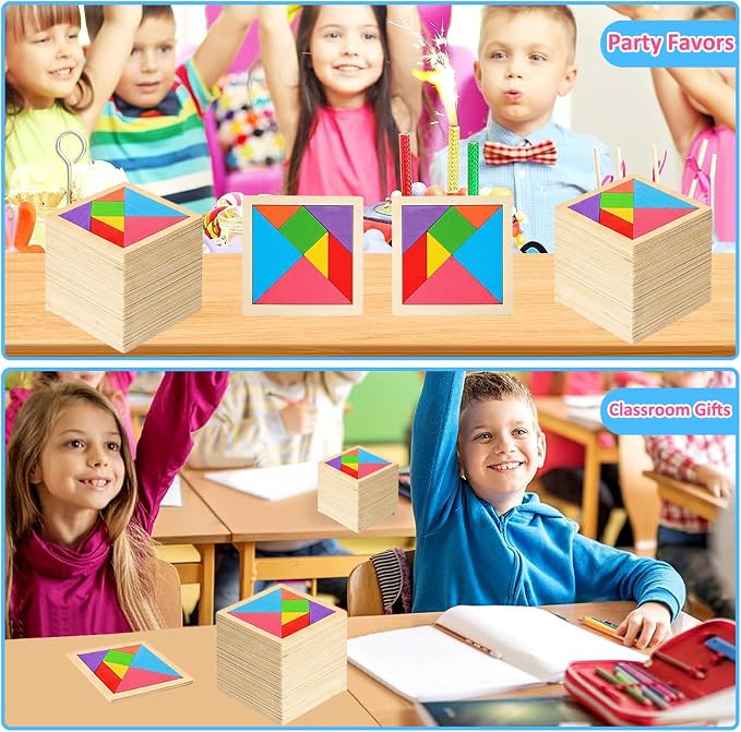 12 Pack Tangram Puzzle Wooden Kids Party Favors, Goodie Bags Stuffers - Image 6
