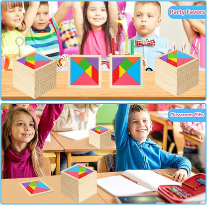 12 Pack Tangram Puzzle Wooden Kids Party Favors, Goodie Bags Stuffers - Image 6