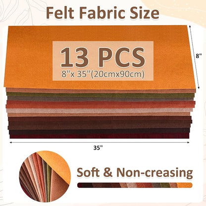XSEINO 13 Rolls 8"x35" 1.4mm Thick Soft Felt Fabric Sheet 13 Assorted Dark - Image 3