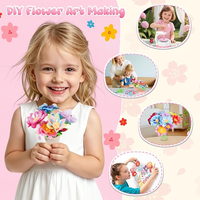 GirlsHome 300+PCS Fabric Flower Bouquets Toys, DIY Flower Crafts Kits - Image 6
