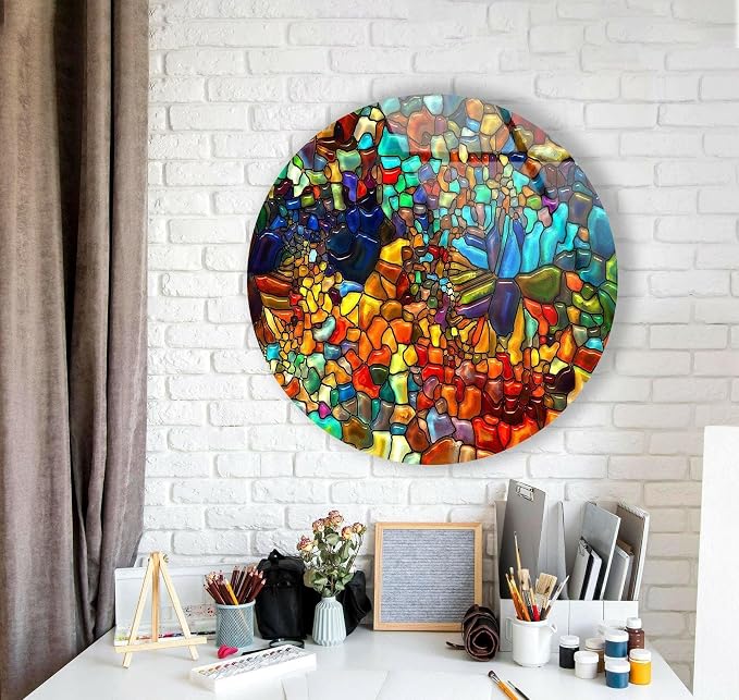 My Photostation.com 15.8'' Diameter Red Mosaic Round Glass Wall Art Tempered - Image 3