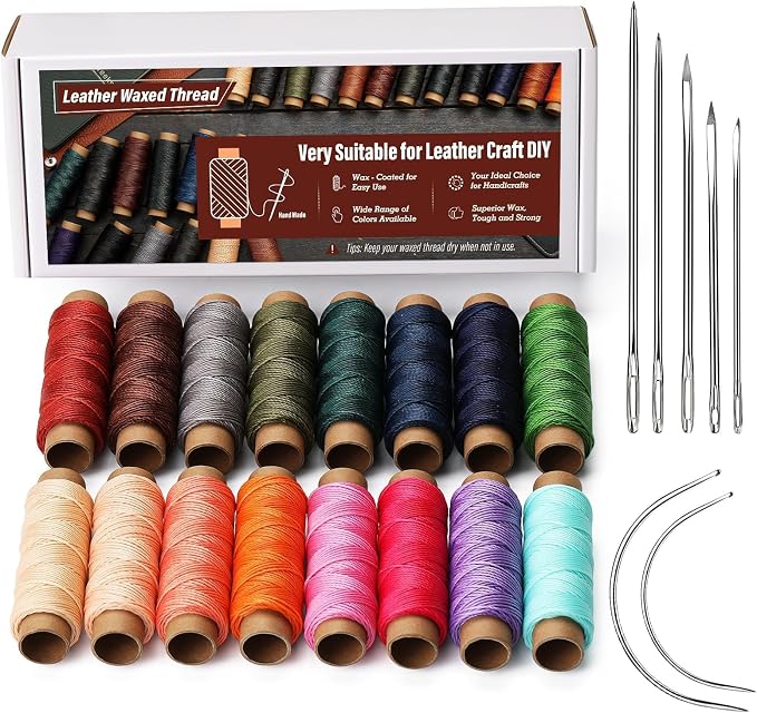 0.8 mm Leather Sewing Thread, 16 Colors 32 Yards Waxed Thread, Round Waxed by KAQRHFT