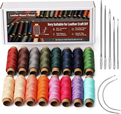 0.8 mm Leather Sewing Thread, 16 Colors 32 Yards Waxed Thread, Round Waxed by KAQRHFT