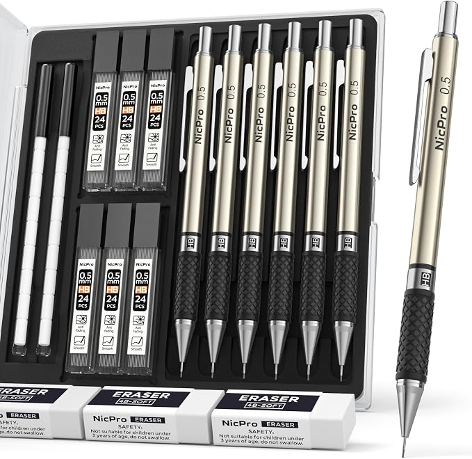 Nicpro 0.5 mm Art Mechanical Pencils Set in Gift Case, Artist Writing by Nicpro