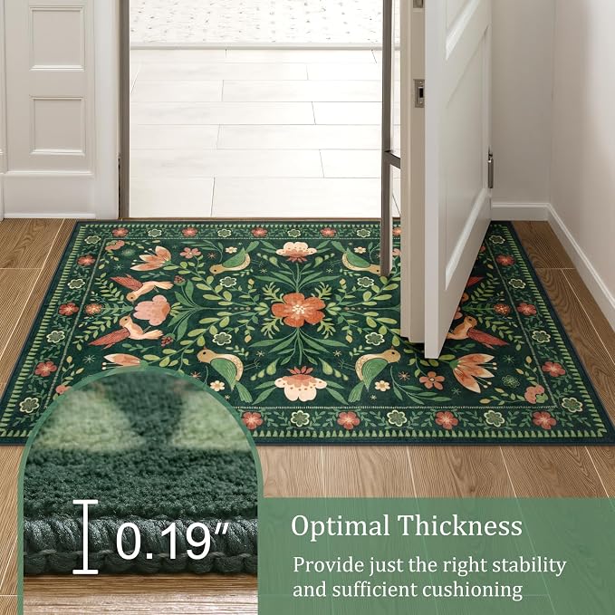 Morebes Washable Floral 5x7 Green Area Rug - Image 6