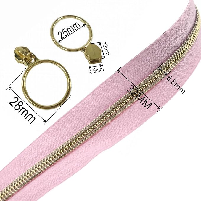 Leekayer #5 Gold Metallic Nylon Coil Zippers by The Yard Bulk 10 Yards Pink - Image 2