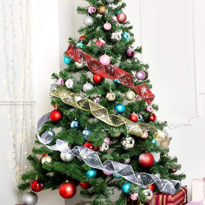 2.5 Inch Wide Christmas Wired Ribbon Snowflake Organza Sheer Glitter Ribbon - Image 4