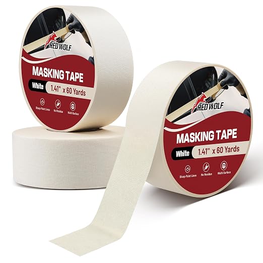 RED WOLF 1.41" x 60 Yards Masking Tape 3 Pack, General Purpose by REDWOLF