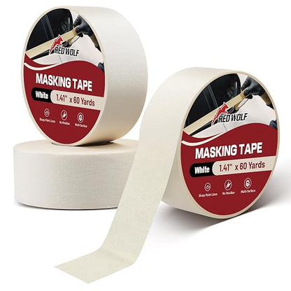RED WOLF 1.41" x 60 Yards Masking Tape 3 Pack, General Purpose by REDWOLF