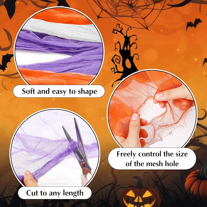 Boao Halloween Cheese cloth 84.65 x 590.55 Inch White Orange and Purple - Image 3