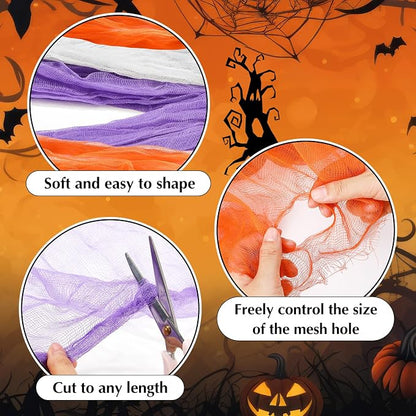 Boao Halloween Cheese cloth 84.65 x 590.55 Inch White Orange and Purple - Image 3