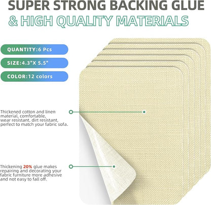 Azobur Coarse Linen Repair Patches, 6 Piece Self-Adhesive Linen Fabric Patches - Image 2