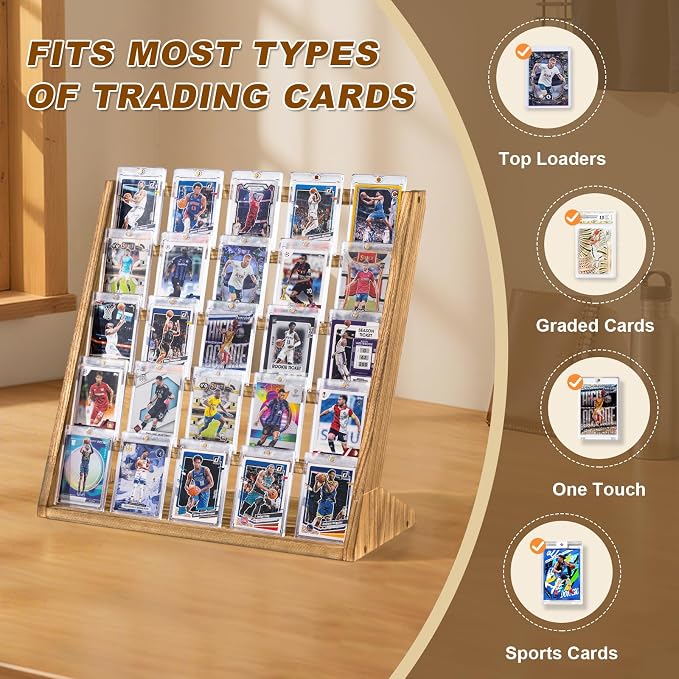 Emfogo Trading Card Display Stand, 5 Tier Sports Graded Card Display, Wooden - Image 6