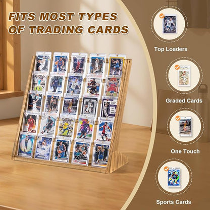 Emfogo Trading Card Display Stand, 5 Tier Sports Graded Card Display, Wooden - Image 6