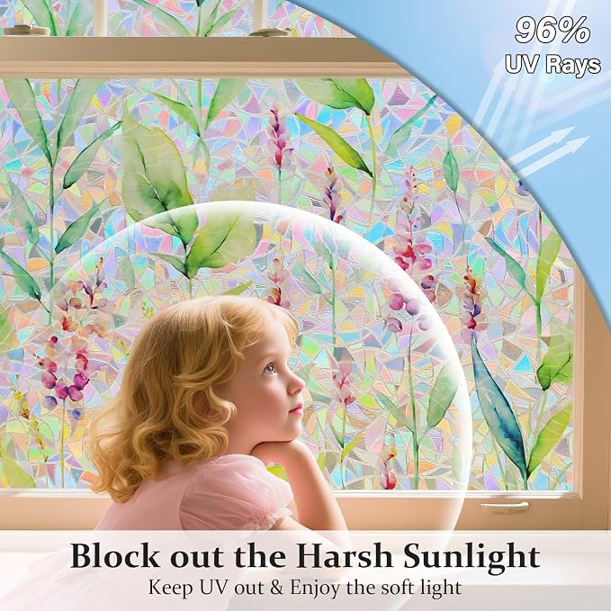 Donox Decorative Window Privacy Film, 3D Floral Stained Glass Window Film - Image 4