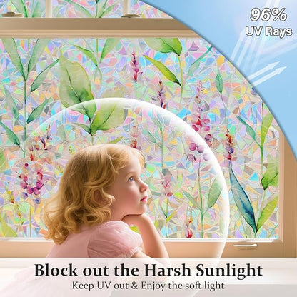 Donox Decorative Window Privacy Film, 3D Floral Stained Glass Window Film - Image 4