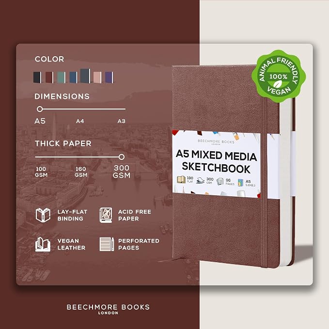 Beechmore Books A5 Sketch Book – 5.8"x8.3" Premium Vegan Leather Hardcover - Image 2