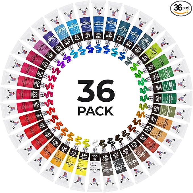 MeiLiang Watercolor Paint Set 36 Vibrant Colors 5ml / 0.17 Fl Oz Tubes by PaulRubens