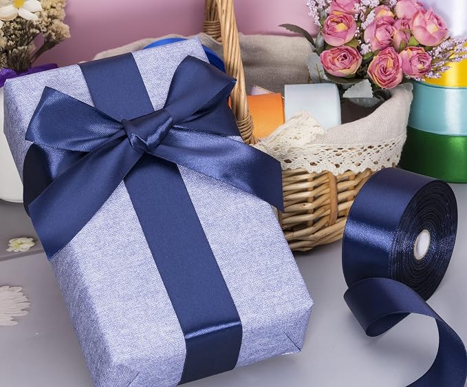 1 1/2 Inch Navy Solid Satin Ribbon, 50 Yards Craft Fabric Ribbon - Image 4