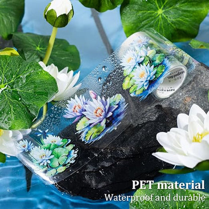 Lotus Pond PET Tape Set, 4 Rolls Pre-Cut Floral Stickers - Image 5