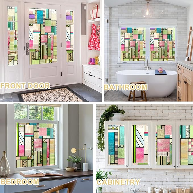 3D Stained Glass Window Privacy Film, Heat Control UV Blocking Static Cling - Image 6