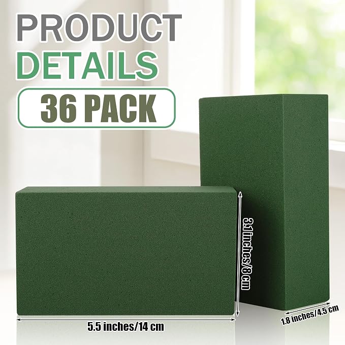 36 Packs Floral Foam Blocks Wet & Dry Floral Foam Bricks 5.5x3.1x1.8 Inch - Image 2