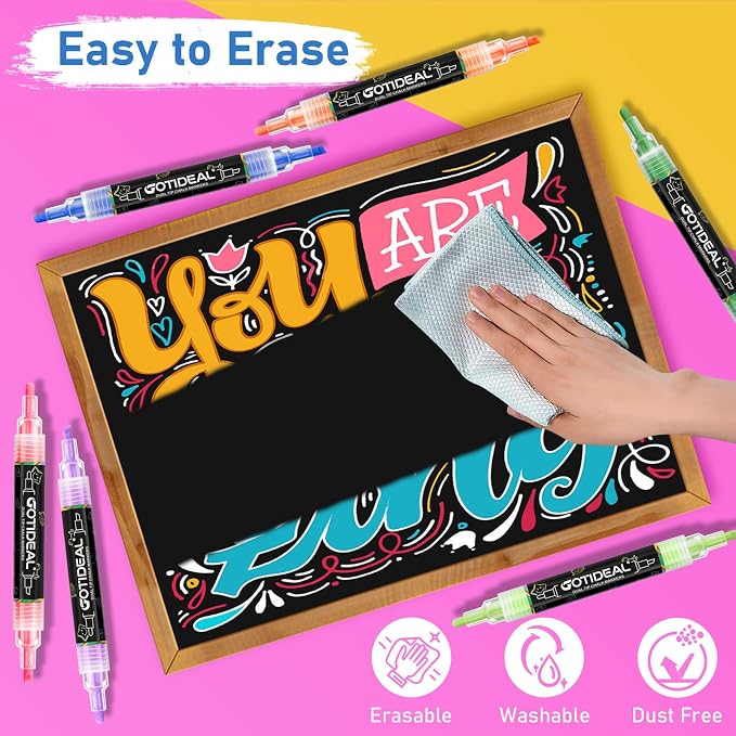 GOTIDEAL Chalk Markers Dual Tips, Erasable Liquid Chalk Marker - Image 5