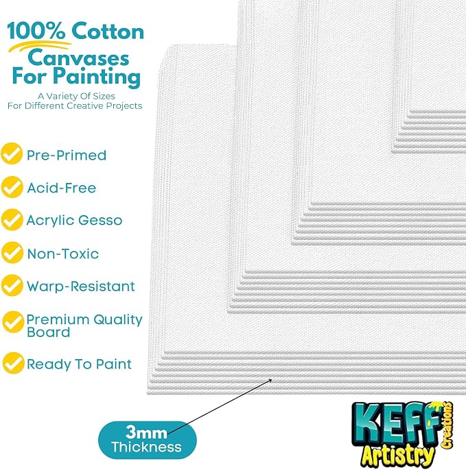 KEFF 32-Pack Bulk Canvas for Painting, 8 of 5x7, 11x14 Canvas Boards for - Image 3