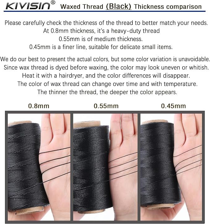 Thin Wax Polyester Thread, 547 Yards, 3 Ply Round Waxed Cord Strings - Image 4