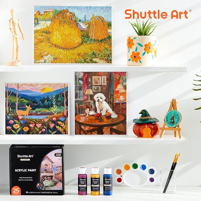 Shuttle Art Acrylic Paint Set, 25 Vintage Colours, 2oz/60ml Bottles, Rich - Image 7