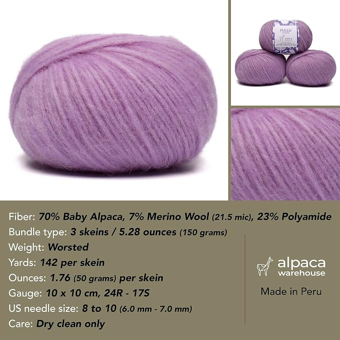 Pullu - Baby Alpaca Merino Wool Yarn Set of 3 Skeins Worsted Weight - Sourced - Image 3