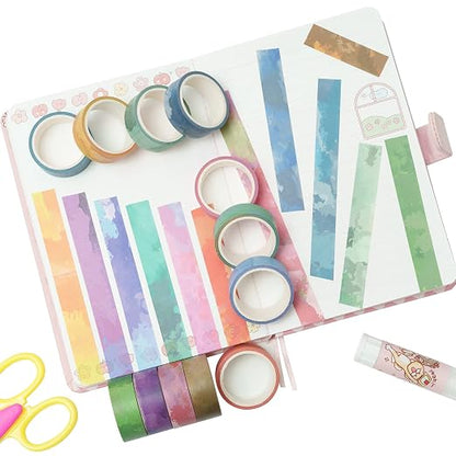 YUBX Watercolors Washi Tape Set 12 Rolls Pastel Colors Masking Macaron Graphic - Image 7