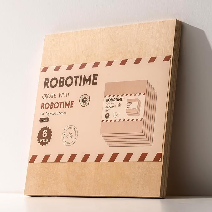 ROBOTIME Baltic Birch Plywood 1/8”, 3mm Plywood Crafting Wood Sheets 6 Pcs by ROBOTIMEBuildingThingstoLife