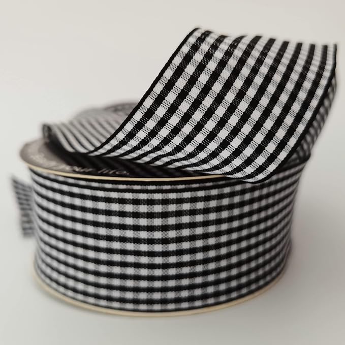 1.5 Inch Black and White Woven Edge Gingham Ribbon 25 Yards Each Roll 100% - Image 4