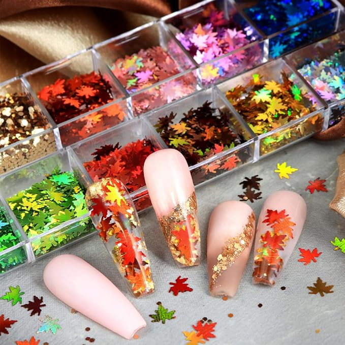 Thanksgiving Glitters Nails Sequins Fall Nail Glitter Sequins Autumn Maple Leaf - Image 3