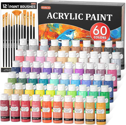 72 Pack Acrylic Paint Set, Shuttle Art 60 Colors Acrylic Paint Including Extra by ShuttleArt