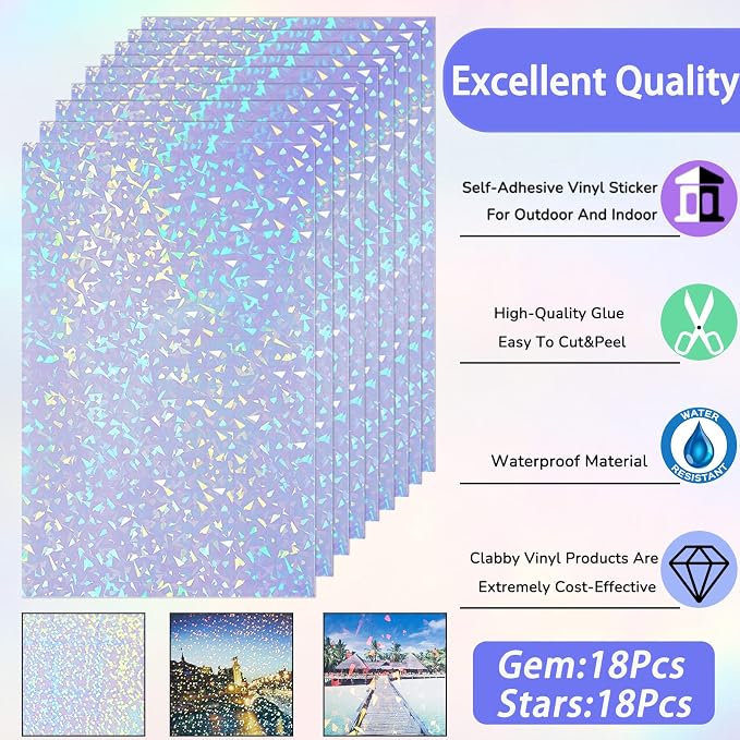 36 Sheets Holographic Sticker Paper Clear A4 Vinyl Sticker Paper Self Adhesive - Image 3