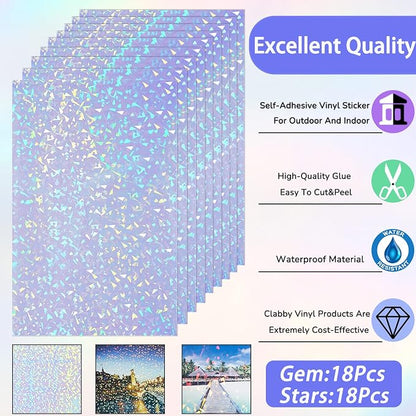 36 Sheets Holographic Sticker Paper Clear A4 Vinyl Sticker Paper Self Adhesive - Image 3