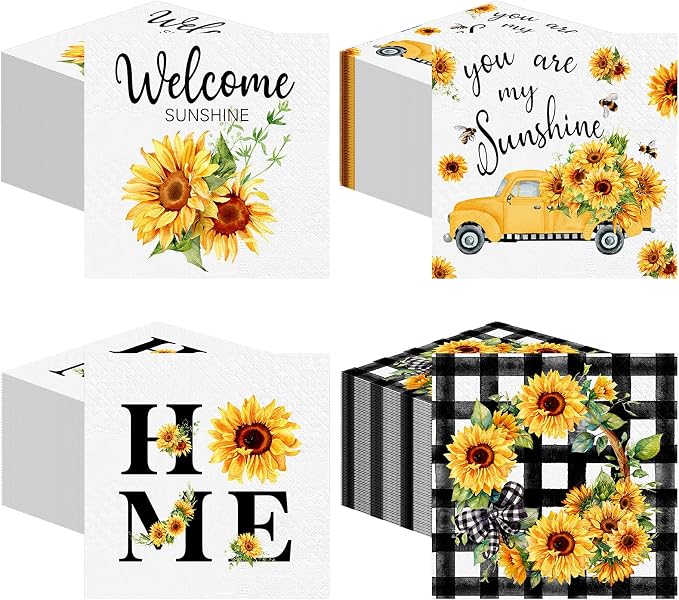 Fulmoon 200 Pieces Summer Sunflower Cocktail Napkins Disposable Floral Dessert by Fulmoon