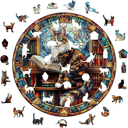 Wooden Puzzles Adults, Maine Cat Library Wooden Puzzles 300 Pieces, Unique - Image 8