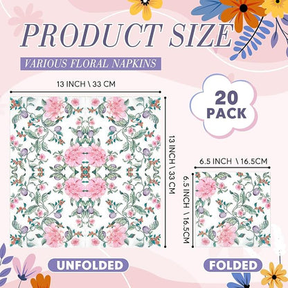 Crtiin 20 Pack Assorted Floral Napkins - Image 2
