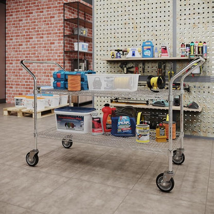 24" W x 48" L x 36" H Chrome Heavy Duty Utility Cart | 2 Tier | NSF Commercial - Image 4