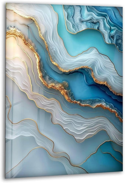 My Photostation.com Round 24'' Turquoise and Blue Alcohol ink Glass Wall Art by MyPhotostation